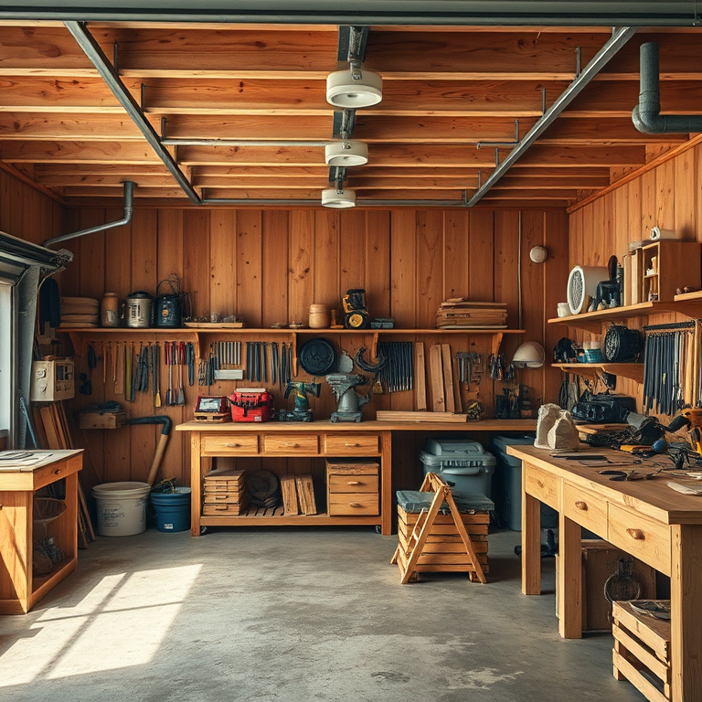 ai generated picture of a garage woodshop
