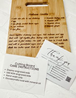 Recipe engraved on a cutting board
